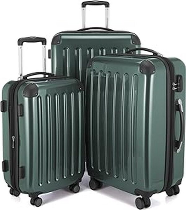 HAUPTSTADTKOFFER - Alex - Set of 3 Hard-side Luggages Trolley Suitces Expandable, (S, M & L), dark green