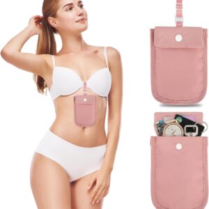 Ouligay Money Belt for Travel Women Bra Wallet Hidden Travel Pouches Under Clothes Anti Theft Secret Pocket with Adjustable Elastic Strap for Money Credit Cards Valuables Fits All Bra Sizes Pink