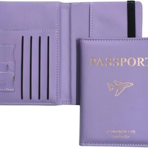 SamHeng Airplane Passport Holder, Universal Passport Cover with Card Slot & Elastic Strap for Women Men, PU Leather Travel Wallet Organiser for Passport Tickets Credit Cards Boarding Passes (Purple)