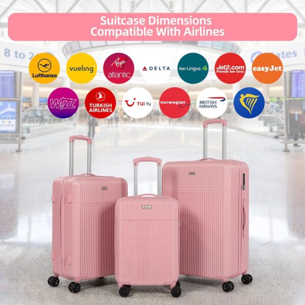 H.yeed Luggage Sets Suitcase Carry On Hand Cabin ABS Hard Shell 4 Double Spinning Wheels TSA Lock Small/Medium/Large Luggage Suitcase - 3 Piece Set (20"/24"/28") (Pink, 3 Pcs Set (20" 24" 28")) - Image 6