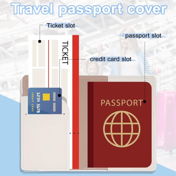 Firtink 2 Pcs Passport Holder, PU Leather Passport Cover, Travel Wallet Case Organiser for Passport, Ticket Card, Boarding Passes, Business Cards, Credit Card (White, Black) - Image 3