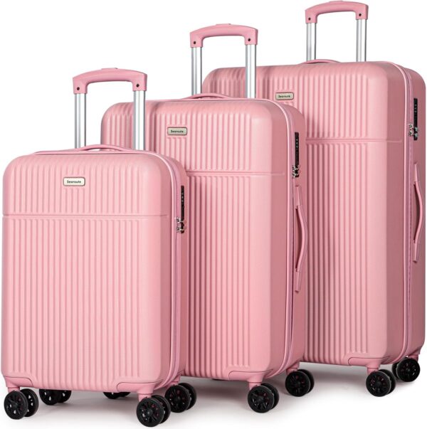 H.yeed Luggage Sets Suitcase Carry On Hand Cabin ABS Hard Shell 4 Double Spinning Wheels TSA Lock Small/Medium/Large Luggage Suitcase - 3 Piece Set (20"/24"/28") (Pink, 3 Pcs Set (20" 24" 28"))