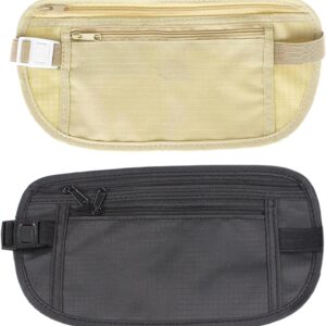 NUDFSY Money Belt, 2 Pieces Money Belts for Travel Hidden, Travel Money Belt, with Adjustable Elastic Strap Sling, Multipurpose Waterproof Travel Bag for Cell Phone Passport Cash Debit Credit Cards